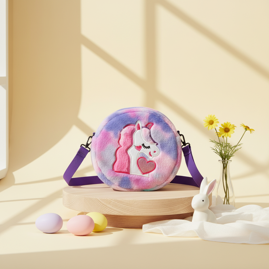 Kidara Unicorn Fur Kids Sling Bags (Purple & Pink)