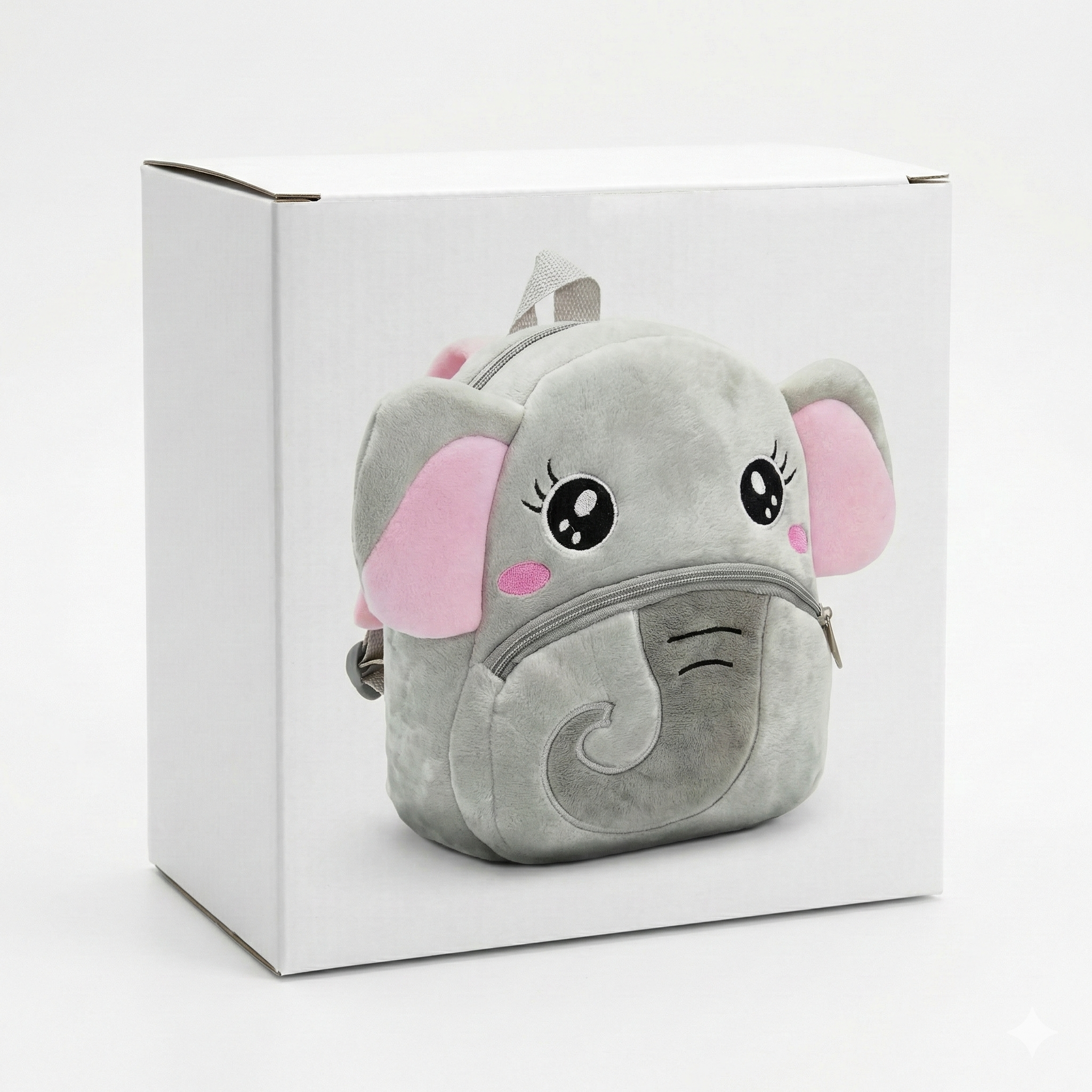 Kidara Elephant Kids Plush Backpack – Light Grey