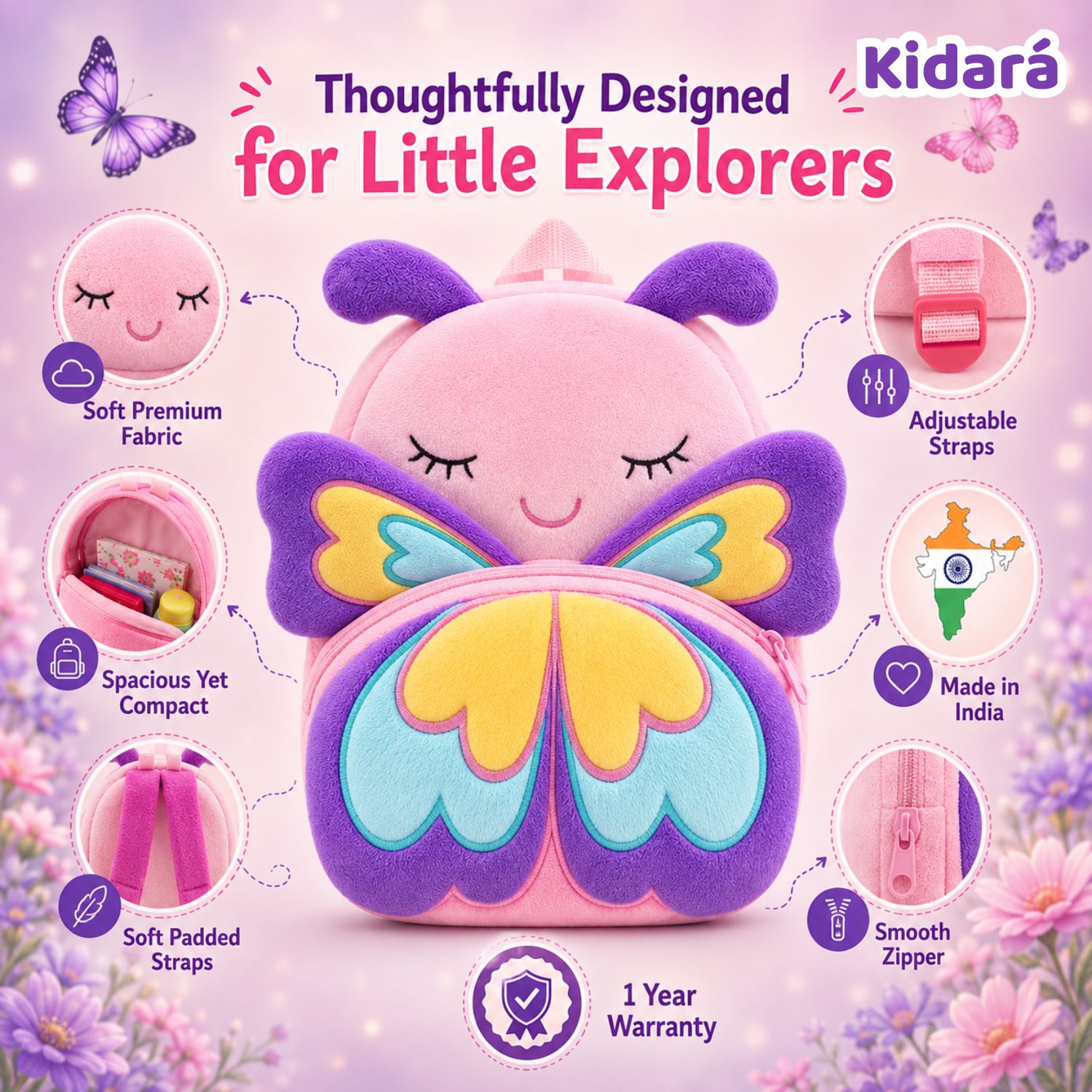 Kidara Magic Wings Butterfly Plush Kids Backpack (Purple)