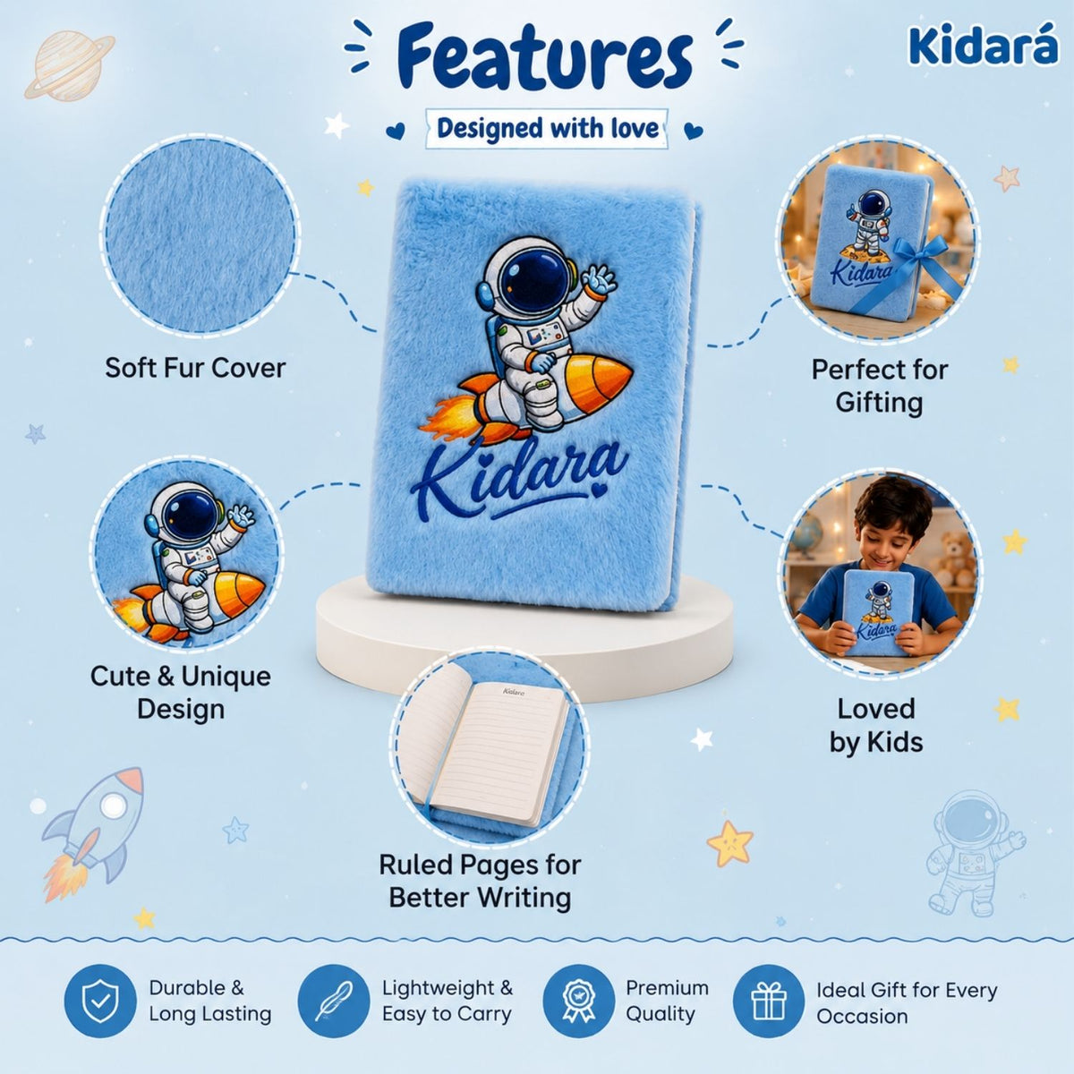 Kidara Kids A5 Cute Astronaut Diary (Blue)
