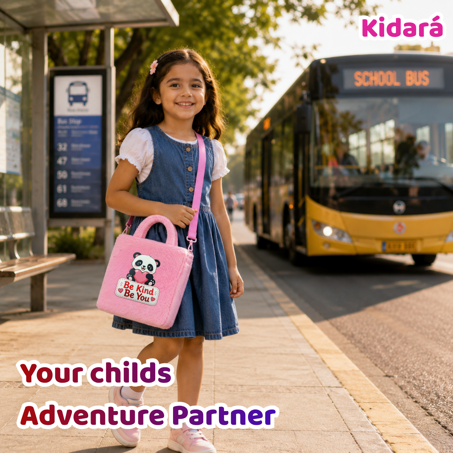 Kidara Sweet Heart Panda Fur Kids Sling Bag (Pink)
