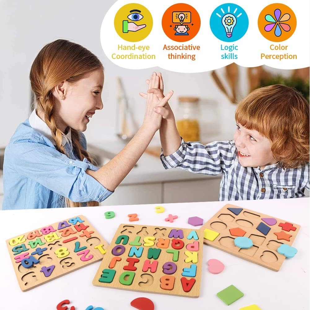 Wooden 3 in 1 Puzzle Board | Learning & Playing tool | Ages 2+ (Multicolor)