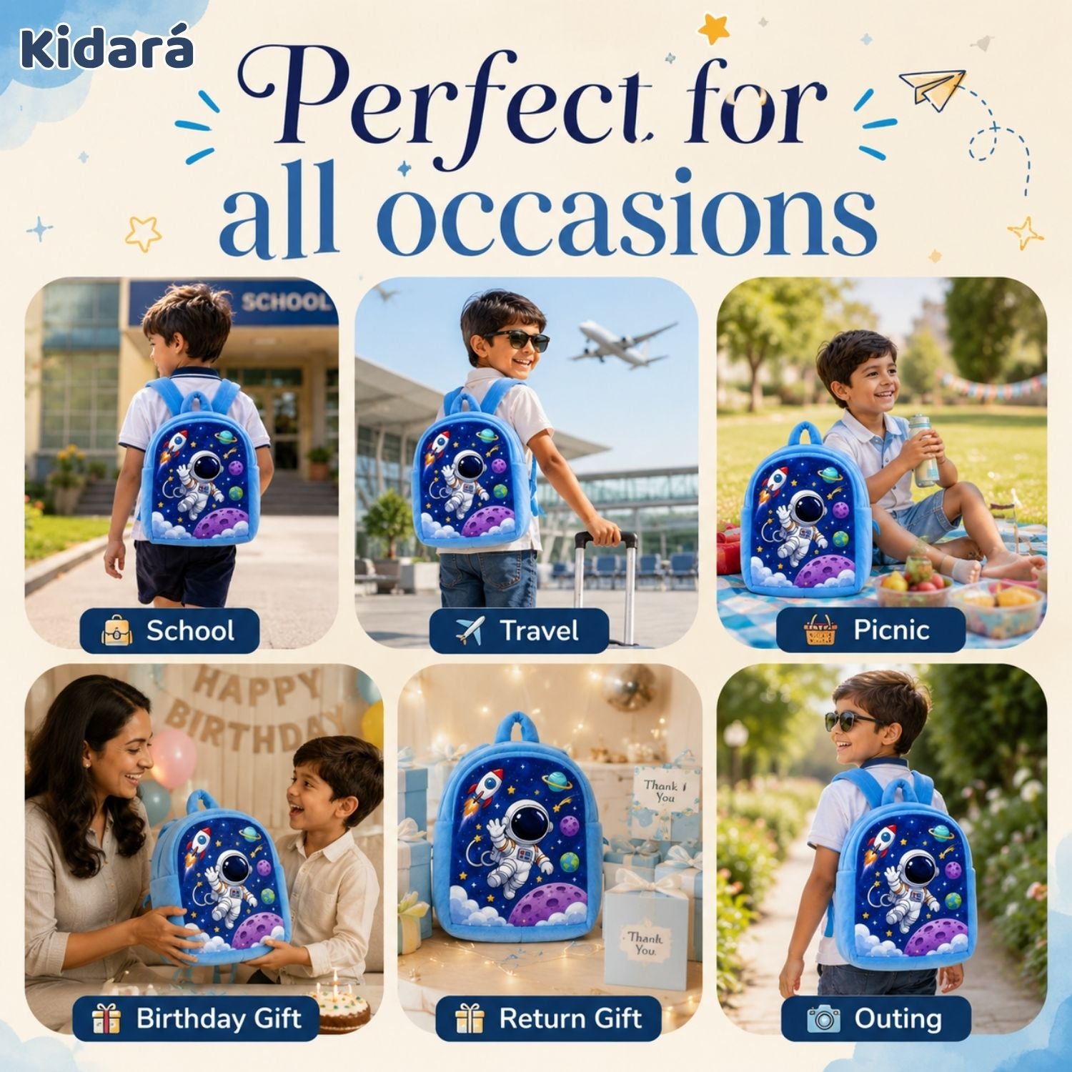 Kidara Astronaut Plush Plush Kids Backpack (Blue)