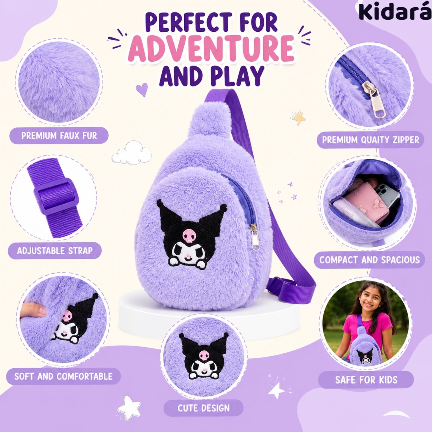 Kidara Fur Kuromi Chest Sling Bag