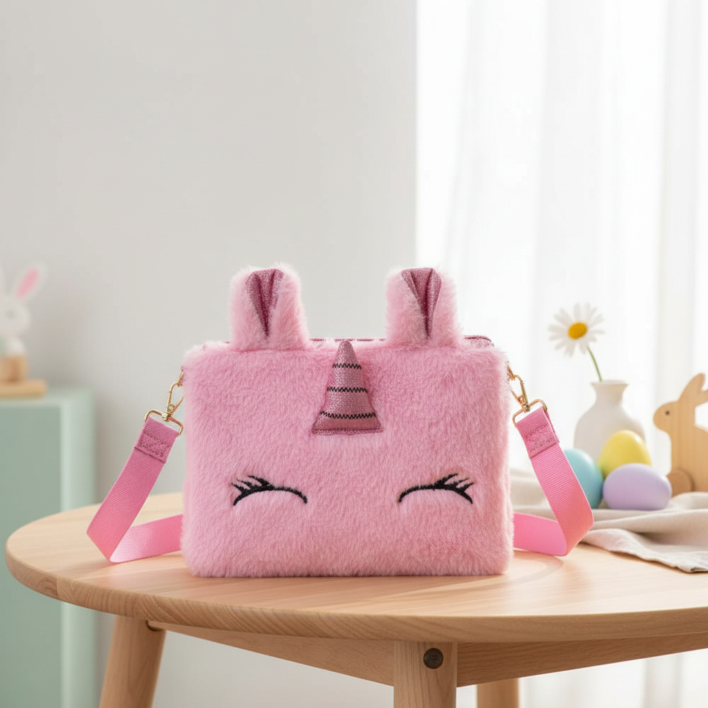 Kidara Cute Unicorn Fur Kids Sling Bag (Pink)