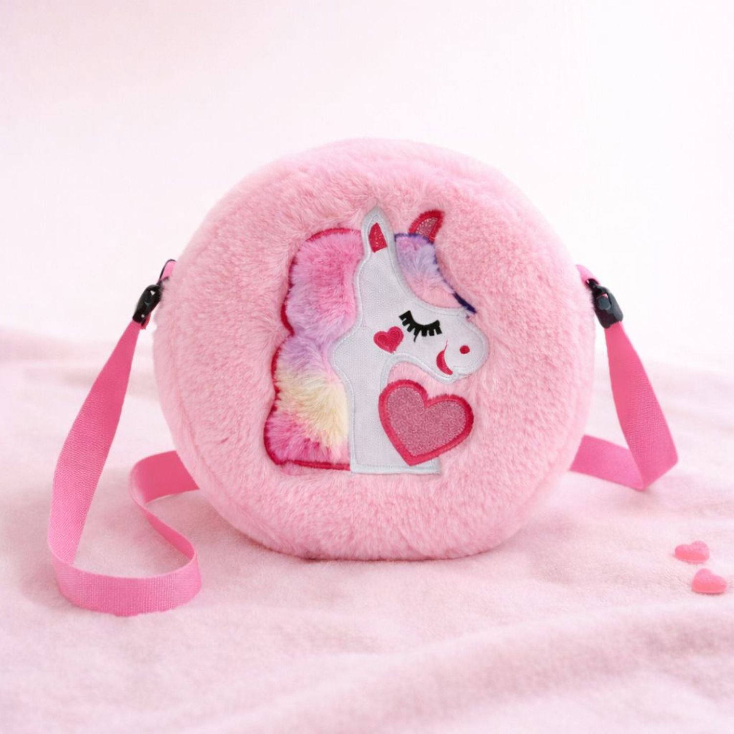 Kidara Unicorn Fur CrossBody Round Bag (Pink)