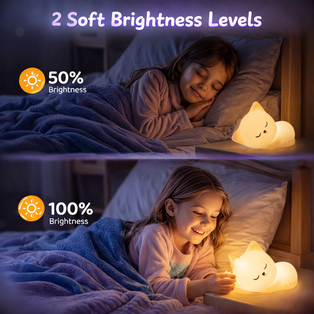 Kidara Sleeping Cat Silicone LED Night Light for Kids