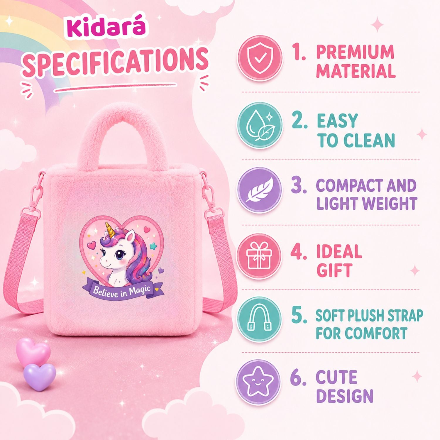Kidara Believe In Magic Unicorn Kids Sling Bag (Pink)