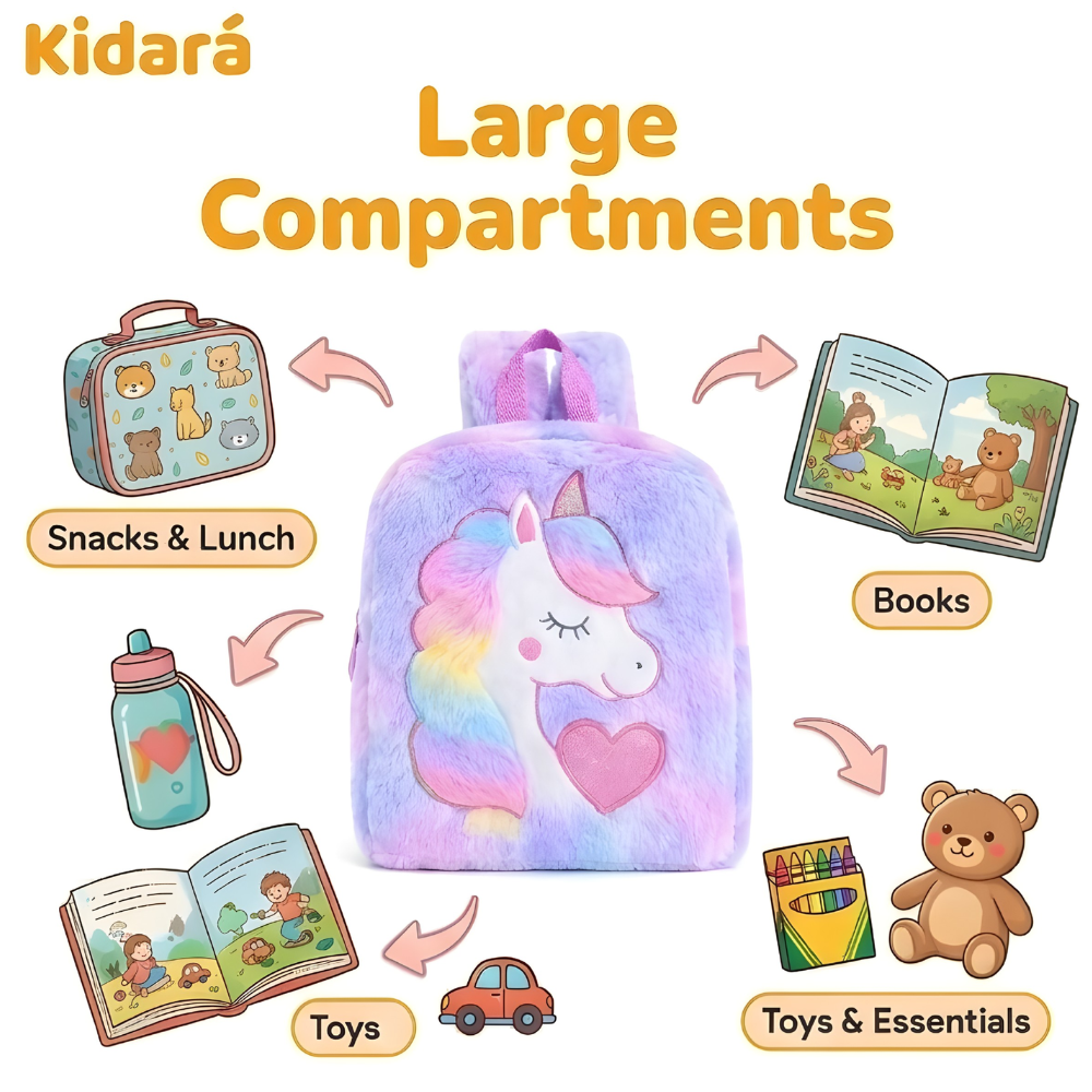 Kidara Plush Unicorn Kids Fur Plush Backpack (Purple)