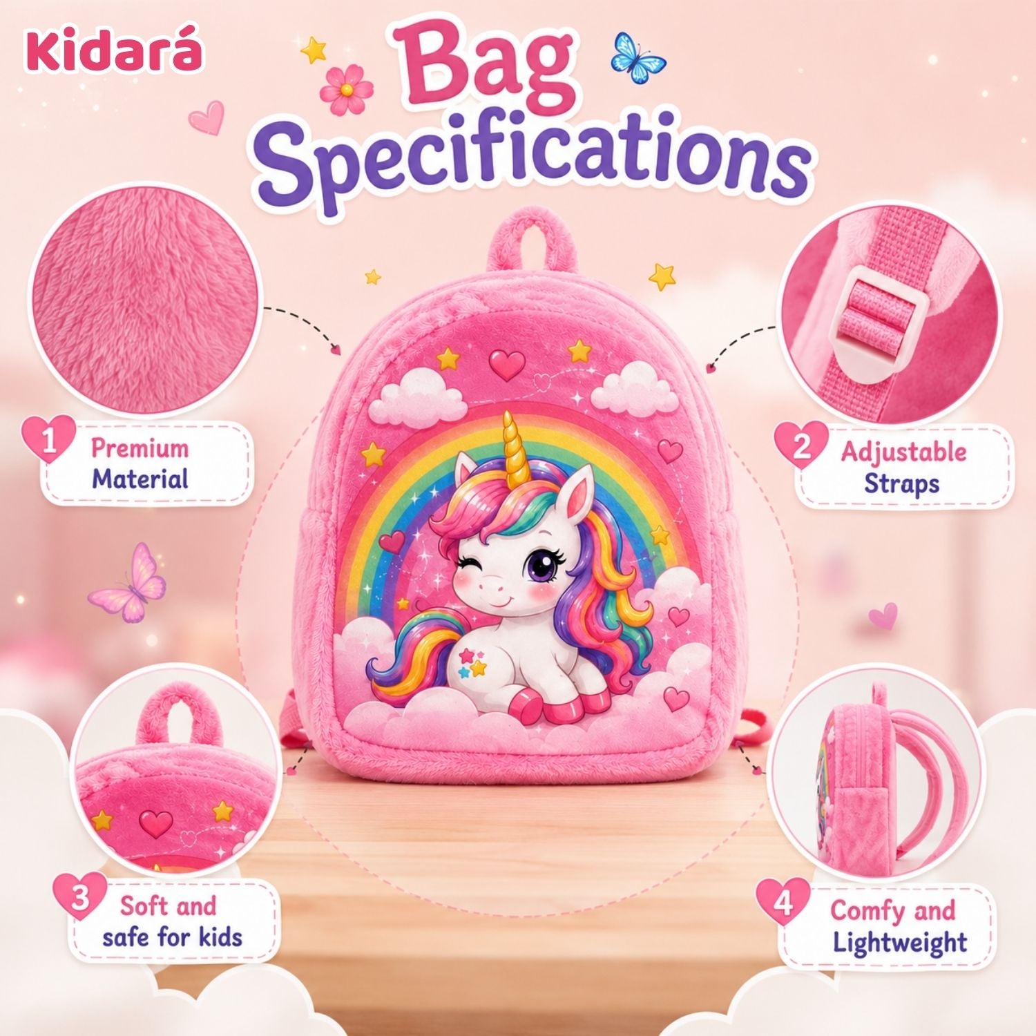 Kidara Plush Kids Backpack (Pink)