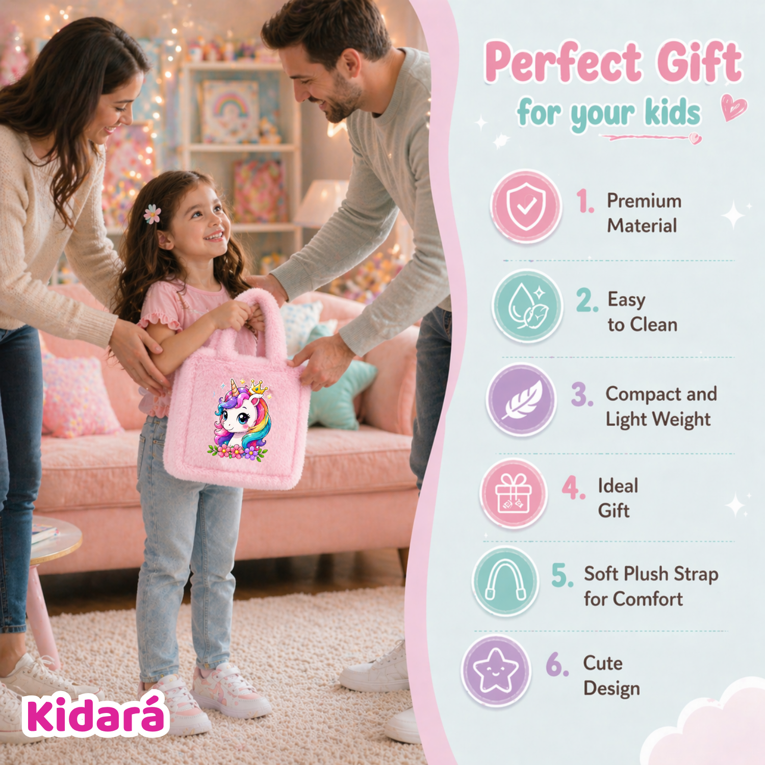 Kidara Royal Blossom Unicorn Fur Kids Sling Bag (Pink)