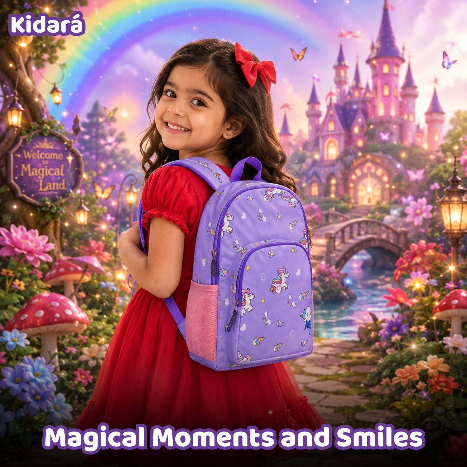 Kidara Unicorn Polyester Kids Backpack (Purple)