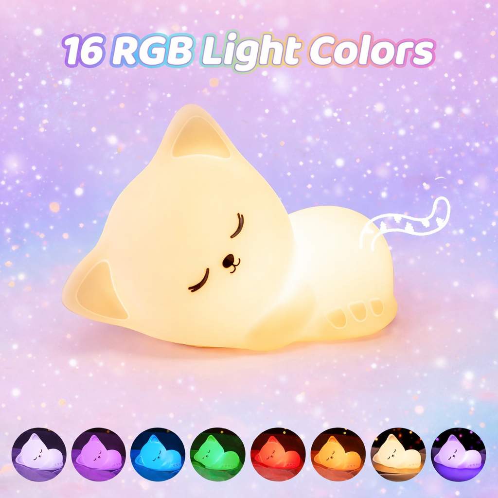 Kidara Sleeping Cat Silicone LED Night Light for Kids