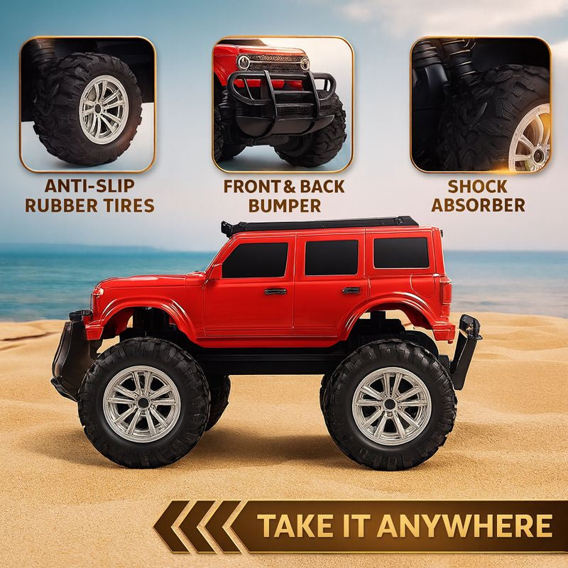 Kidara Remote Control Monster Truck | Rechargeable RC Car with 4 Headlight Modes (Red)