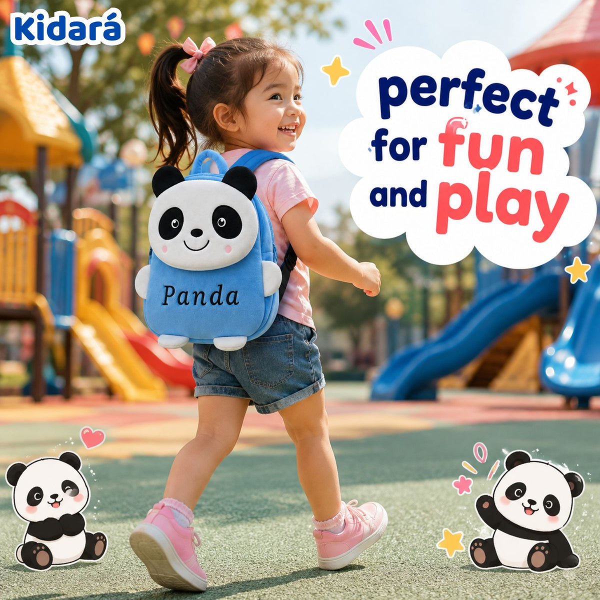 Kidara Happy Panda Plush Kids Backpack (Blue)