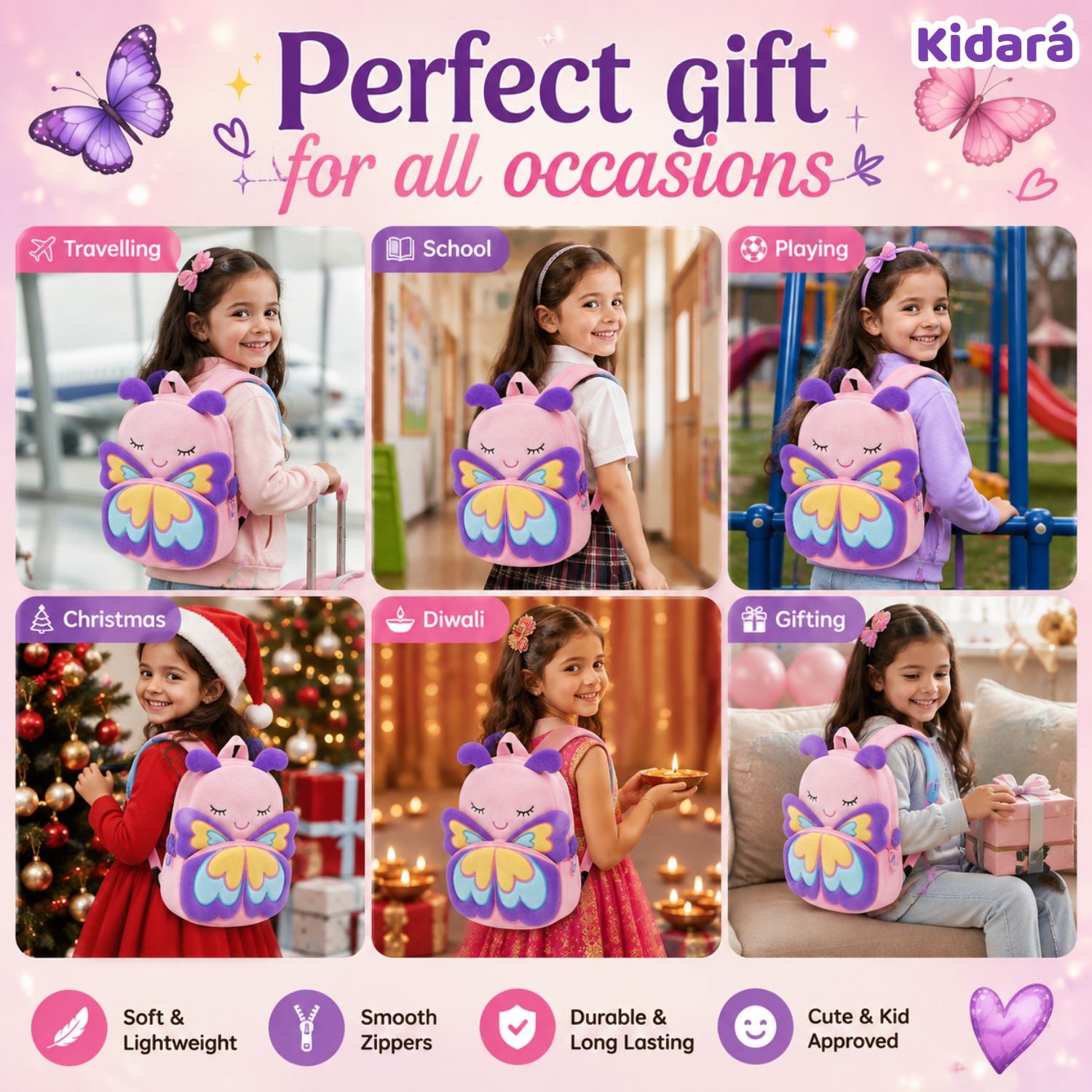 Kidara Magic Wings Butterfly Plush Kids Backpack (Purple)