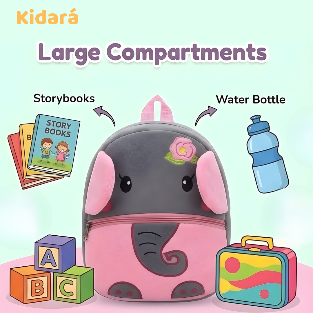 Kidara Elephant Kids Plush Backpack – Light Grey (1–6 Years)