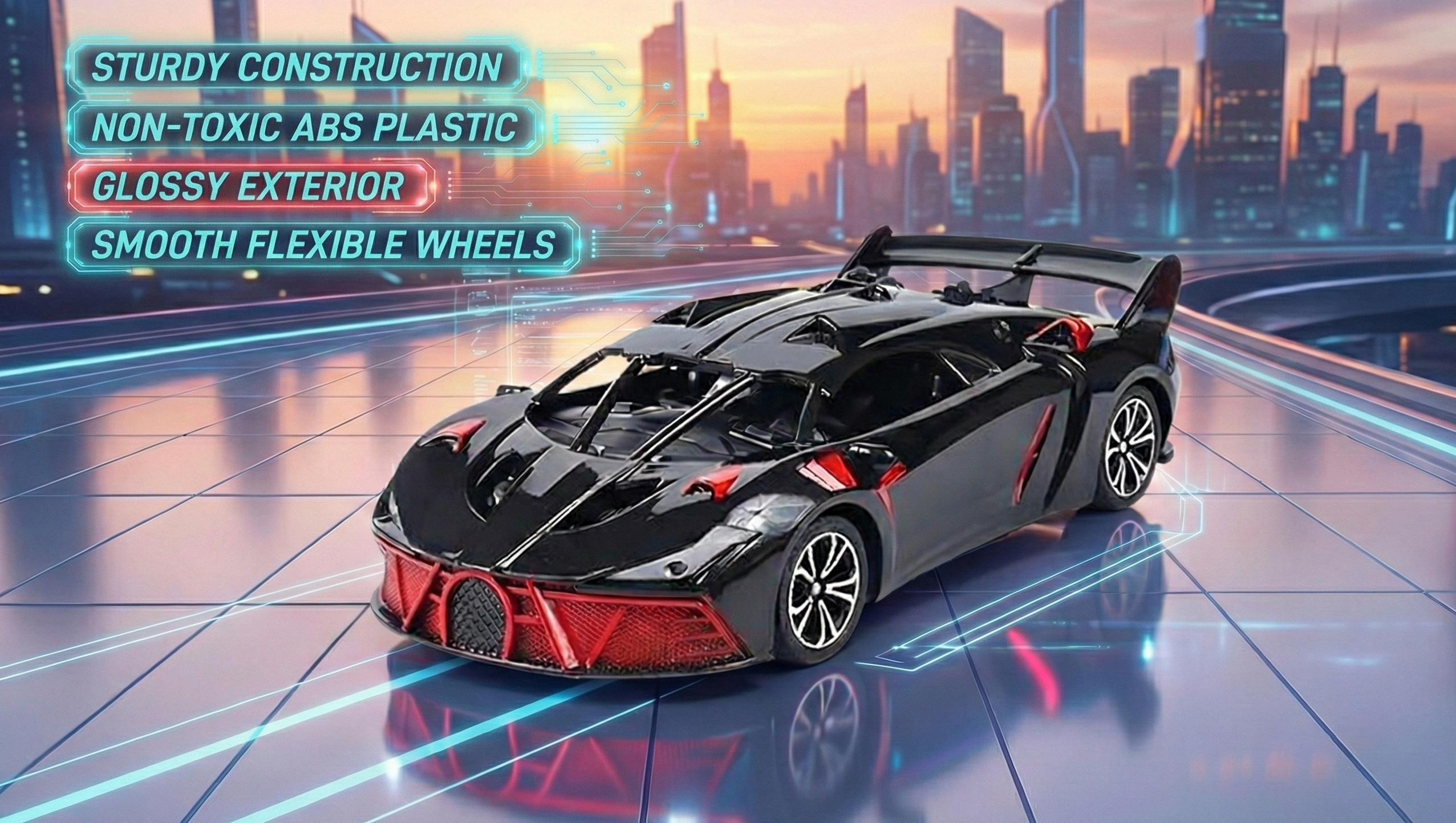 Kidara High-Speed RC Car | Rechargeable with LED Lights & Type-C Charging (Black & Red)
