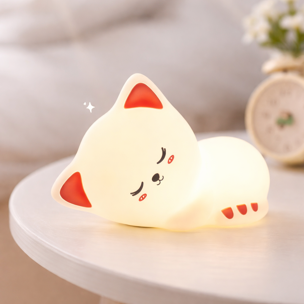 Kidara Sleeping Cat Silicone LED Night Light for Kids