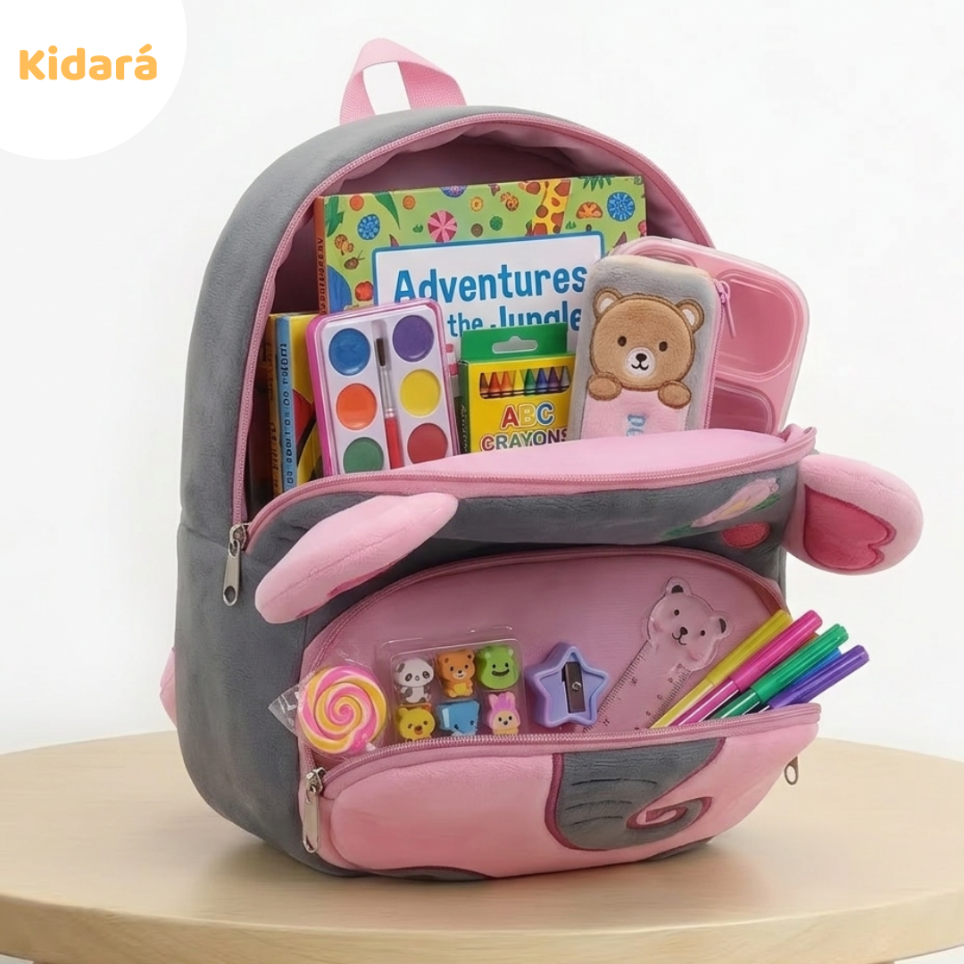 Kidara Elephant Kids Plush Backpack – Light Grey (1–6 Years)