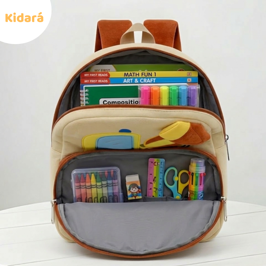 Kidara Preschool Soft Plush Car Bag for Toddlers, Mini Travel Full Embroidery Backpack