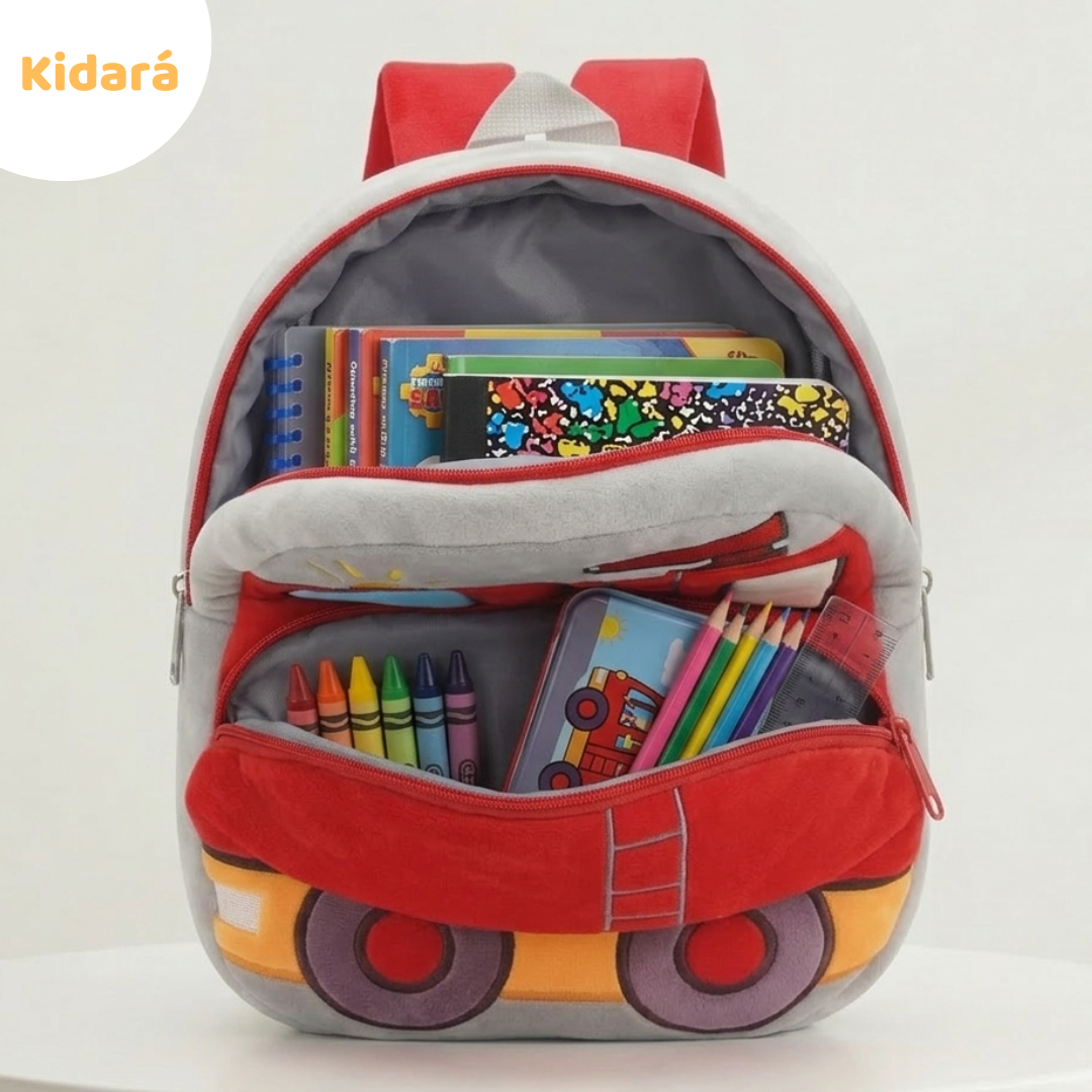 Kidara Fire Truck School Backpack for Toddlers (2-5 Years) – Plush 3D Rescue Vehicle Bag