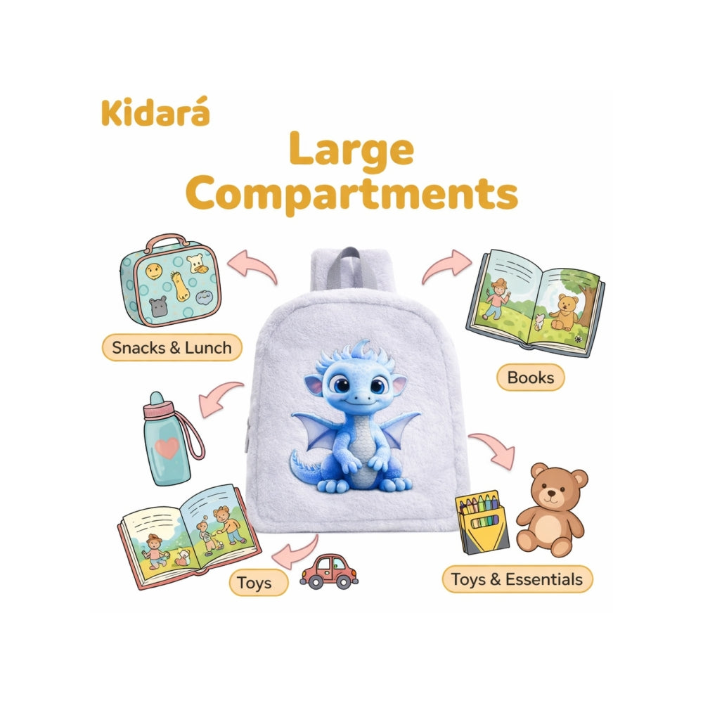 Kidara Cute Kids Fur Dragon Backpack (Grey)