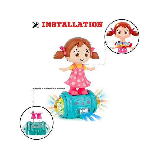 Kidara Dancing Girl Toy | 360 Degree Rotating Flashing Lights Music Bump n Go Action | Age 2+