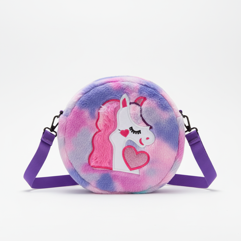 Kidara Unicorn Fur Kids Sling Bags (Purple & Pink)