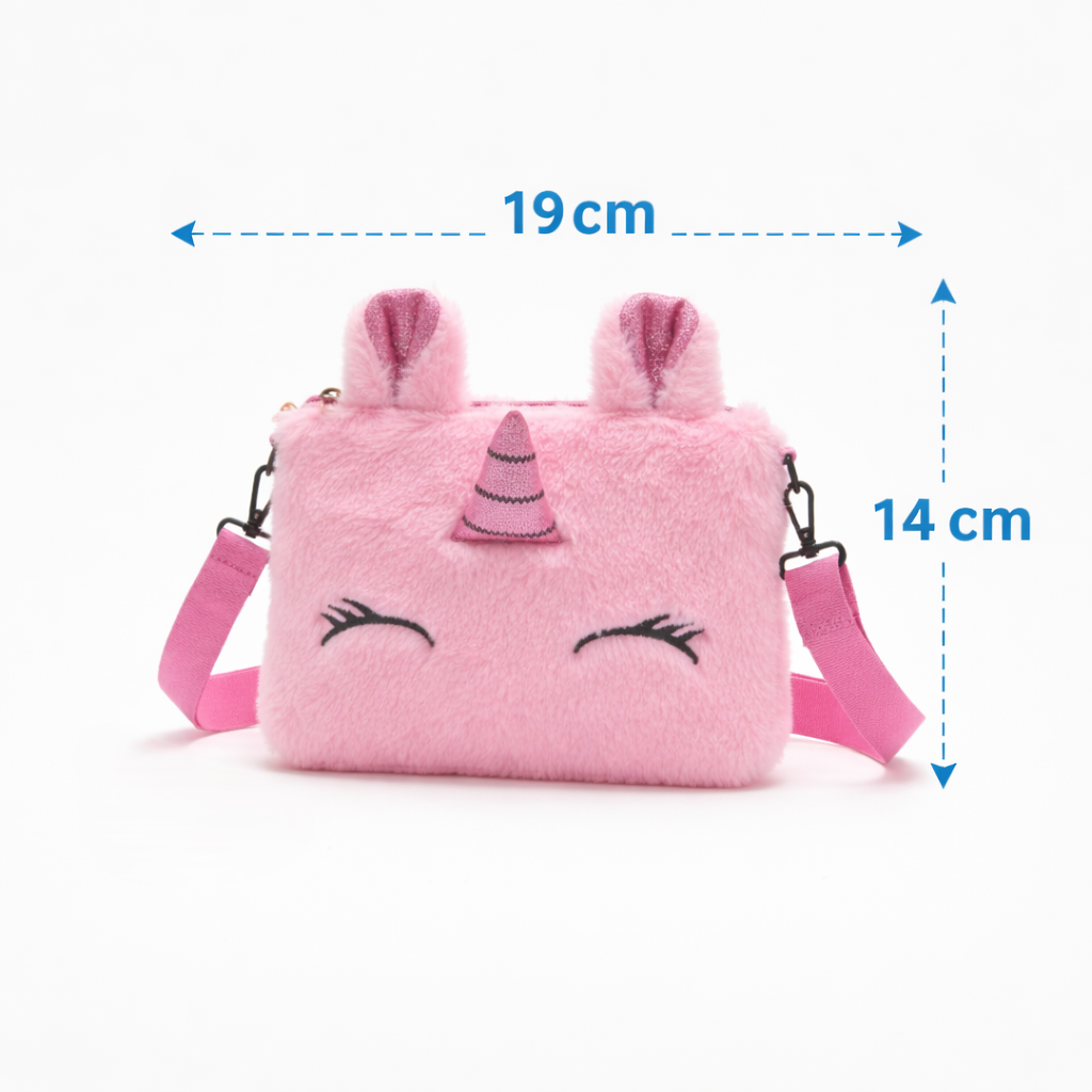 Kidara Cute Unicorn Fur Kids Sling Bag (Pink)